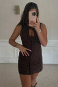 Brown sleeveless button down dress