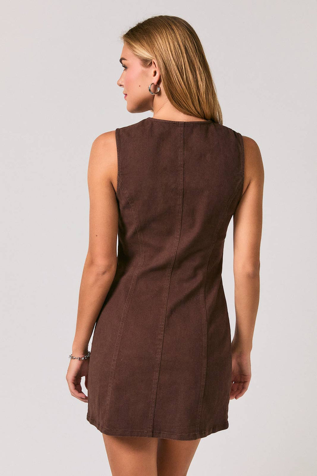 Brown sleeveless button down dress